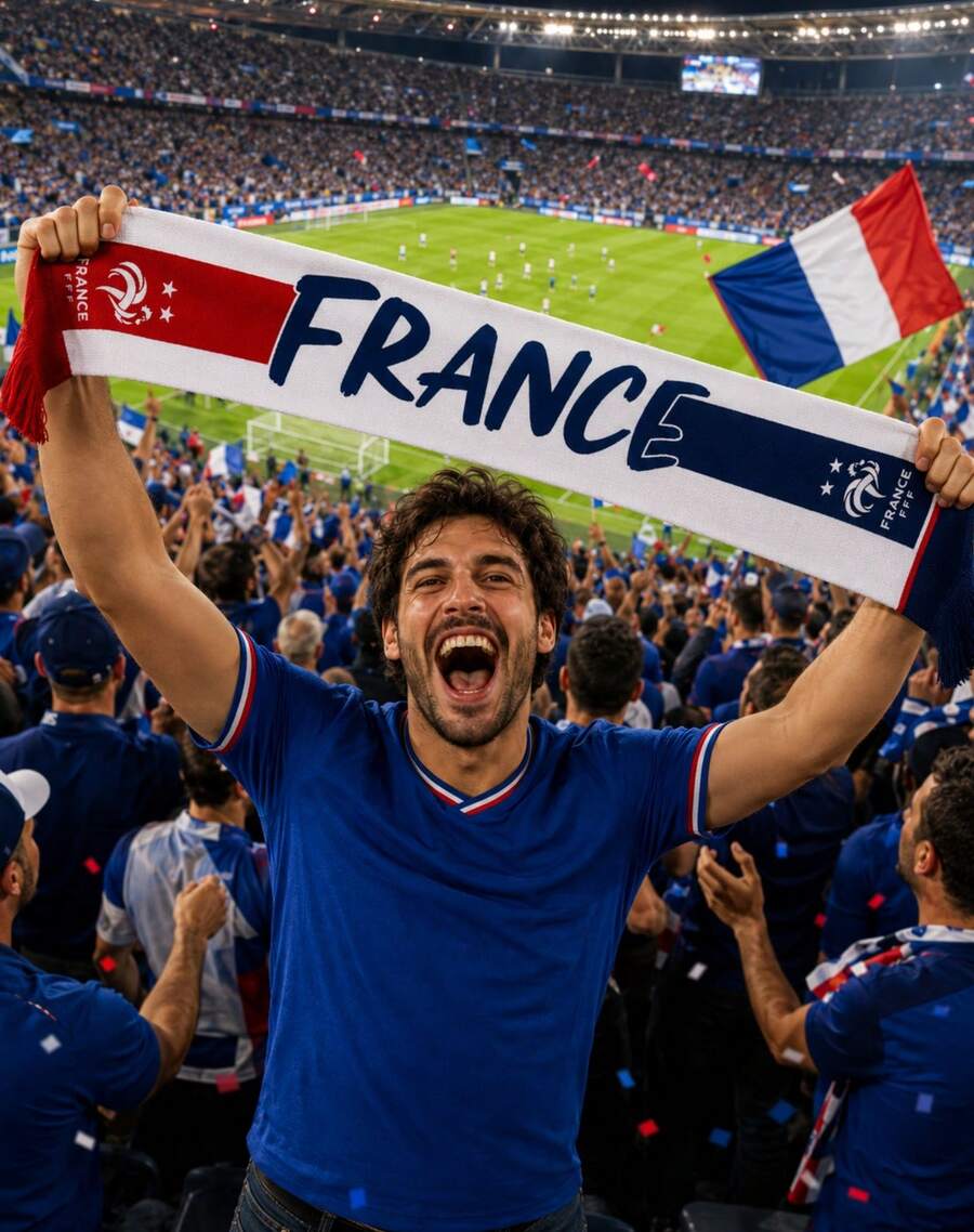 juxingdongli Khăn quàng cổ cổ động viên bóng đá Pháp, khăn len in chữ "Allez Les Bleus" có tua rua, khăn quàng cổ màu xanh trắng đỏ thể hiện tinh thần cổ vũ đội tuyển quốc gia, phụ kiện cổ vũ ngày thi đấu, quà tặng. - Nhiều màu - Xem 1