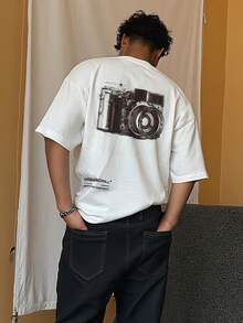 SWAVVY Camiseta de manga corta holgada casual de verano para hombre, blanca, talla estándar, cuello redondo, estampado por transferencia de calor - Blanco - Ver 9