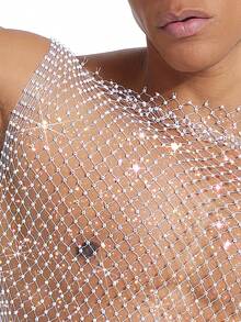 DSELFIQUE 男士性感透視修身銀色魚網背心 - 白色 - 查看 8