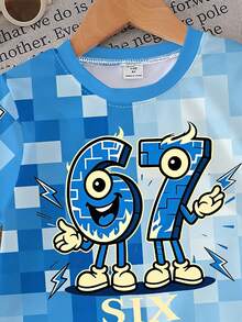 小男孩字母與數字印花短袖T恤與短褲休閒日常套裝 - 彩色 - 查看 5