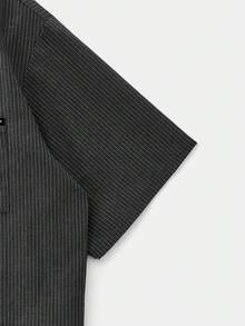 SWAVVY Men's Single-Breasted Preppy Style Short Sleeve Shirt - Dark Grey - View 4