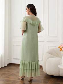 Yasmyna Damen einfarbiges Rüschen-Lässig-Elegantes-Party-Formal-Tanz-Arabisches-Kleid Salbeigrün Winter - Grün - Übersicht 2
