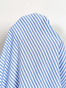 SHEIN 孕婦條紋落肩前扣休閒寬鬆夏季洋裝 - 藍白色 - 查看 6