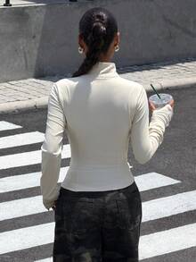 Muchica Chaqueta de manga larga de punto ajustada con protección solar para mujer en otoño/invierno en color albaricoque - Albaricoque - Ver 2