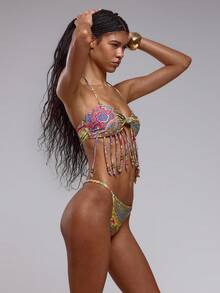 MUSERA Paisley Bikini Bottoms Strappy Thong Bikini Bottoms Swim Vacation Holiday Summer Travel Beachwear Beach Yellow Boho - Multicolor - View 2