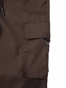 Manfinity Homme Pantalones casuales de hombre con bolsillos de carga y cordón en la cintura, unicolor, otoño - Café integral - Ver 6