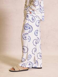 Musero Oversized Lose Fitting Motif Wovan Elasticated Waist Trousers Spring Summer Essentials Co-Ord Trousers Only - Blue and White - View 3