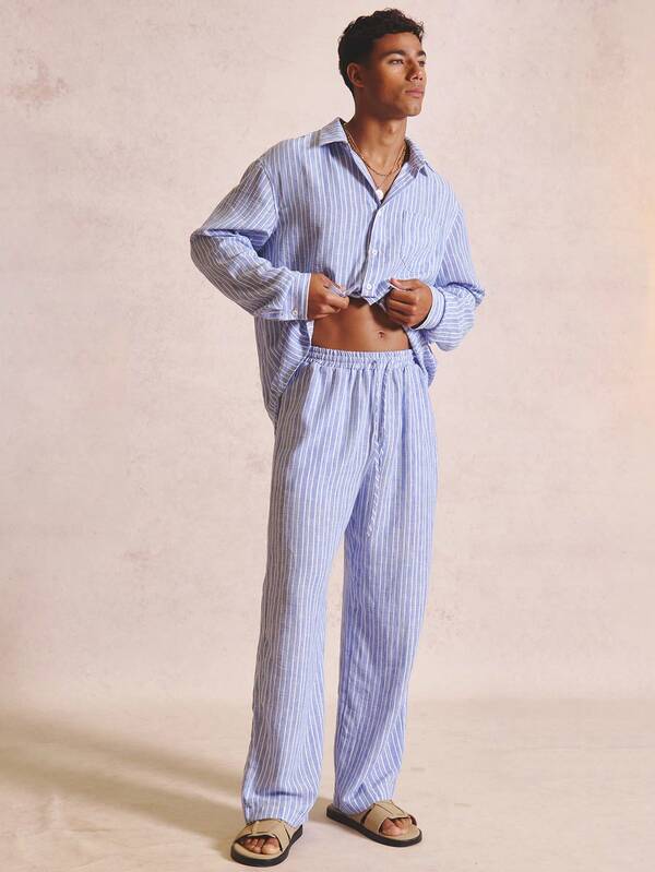 Musero Stripped Elasticated Waist Trousers External Drawstrings Spring Summer Essentils Co-Ord Trousers Only
