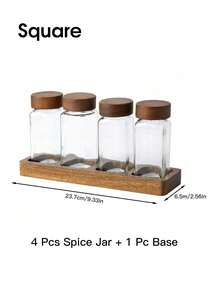 1pc/5pcs Set Glass Spice Jars With Rosewood Lids, Square Glass Bottles With Stands, Airtight Pepper And Seasoning Containers - Multicolor - View 12