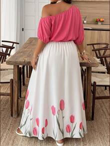 Weeklong Vestido asimétrico de hombro con estampado floral de retazos para tallas grandes de verano - Multicolor - Ver 2
