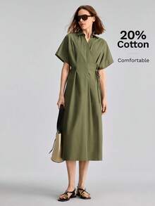 Ontre Women's Olive Green Morandini Color Series High-Quality Comfortable Fabric Summer Bohemian Elegant Style Casual Teachers' Day Outfits Office - Army Green - View 1