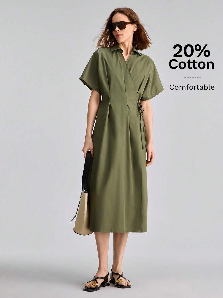 Ontre Women's Olive Green Morandini Color Series High-Quality Comfortable Fabric Summer Bohemian Elegant Style Casual Teachers' Day Outfits Office - Army Green - View 1