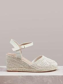 Styleloop Giày cao gót đế xuồng dệt từ dây gai dầu và rơm màu be dành cho nữ, kiểu dáng boho, phù hợp cho đi chơi, nghỉ mát, hẹn hò hàng ngày, đi biển, du lịch biển, phong cách thường ngày. - Màu be - Xem 1