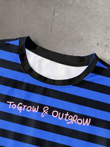 STEELVANCE Men's Dropped Shoulder Short Sleeve Striped Letter Print Casual Summer Loose Fit T-Shirt - Multicolor - View 3