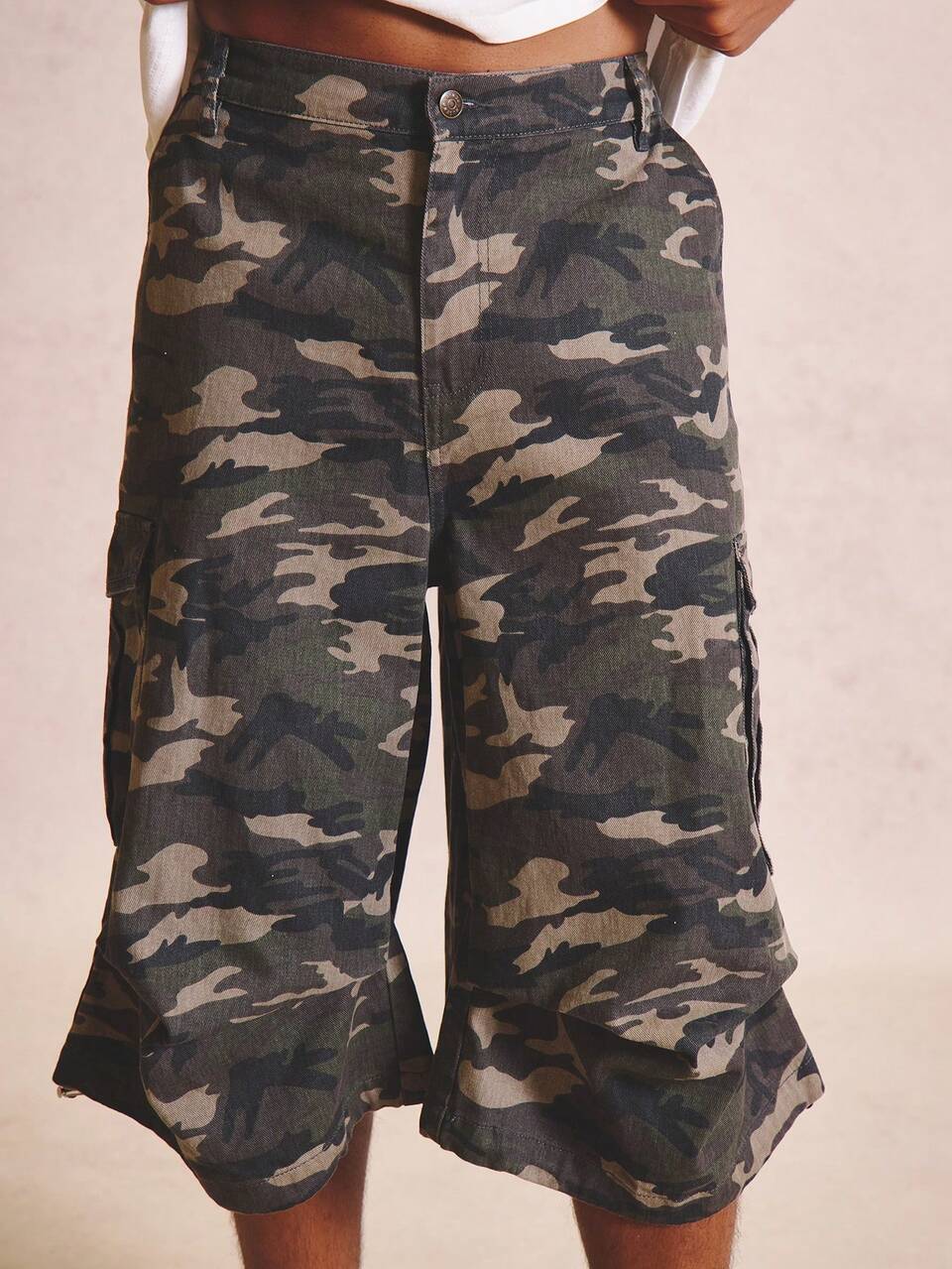Shorts Cargo Estilo Utilitário Camuflado Baggy de Linha Longa Extrema com Bolsos, Essencial para Primavera Verão e Férias