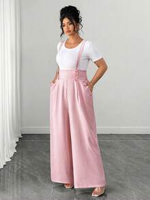 Elenzga Women's Plus Size Adjustable Pearl Buckle Decor Pocket Long Overalls Elegant Party Jumpsuit - Dusty Pink - View 3