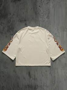 ROMWE MEN Men's Casual Skull Letter Print Round Neck Short Sleeve T-Shirt, Versatile Daily Wear - Apricot - View 3