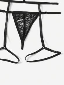 EmpressEnvy Conjunto de lencería harness con encaje floral - Negro - Ver 4