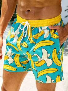 Surfspeed Men's Banana All-Over Print Drawstring Elastic Waist Loose Beach Shorts With Pockets Holiday / Vacation / Beach / Hawaii / Tropical / Swim /  Bathing - Teal Blue - View 1