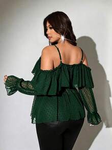 Viva Relle Cubierta de otoño para mujer talla grande de unicolor con hombros descubiertos y bajo con volantes - Verde Oscuro - Ver 6