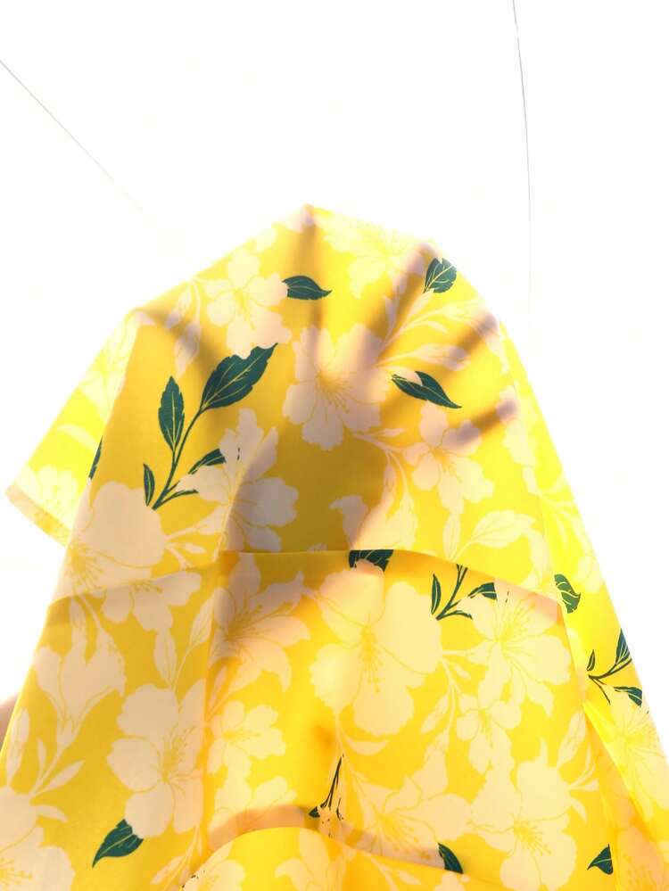 Plus Size Women's Summer Casual Vacation Style All-Over Floral Print Notch Neck Flutter Sleeve Pleated Loose Blouse