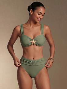 Swim Oasis 26SS 春夏純色金屬飾吊帶女款夏季度假泳裝套裝女式泳衣 - 綠色 - 查看 3