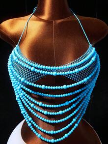 Mistrie Women's Spaghetti Strap Beaded Sequin Embellished Shiny Camisole Top, Suitable For Beach Club Night Vacation Light Blue Summer - Blue - View 7