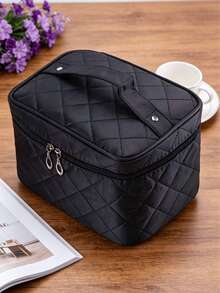 1pc Large Capacity Multifunctional Cosmetic Bag With Inner Mirror, Portable Travel Waterproof Toiletry Storage Bag - Black - View 2