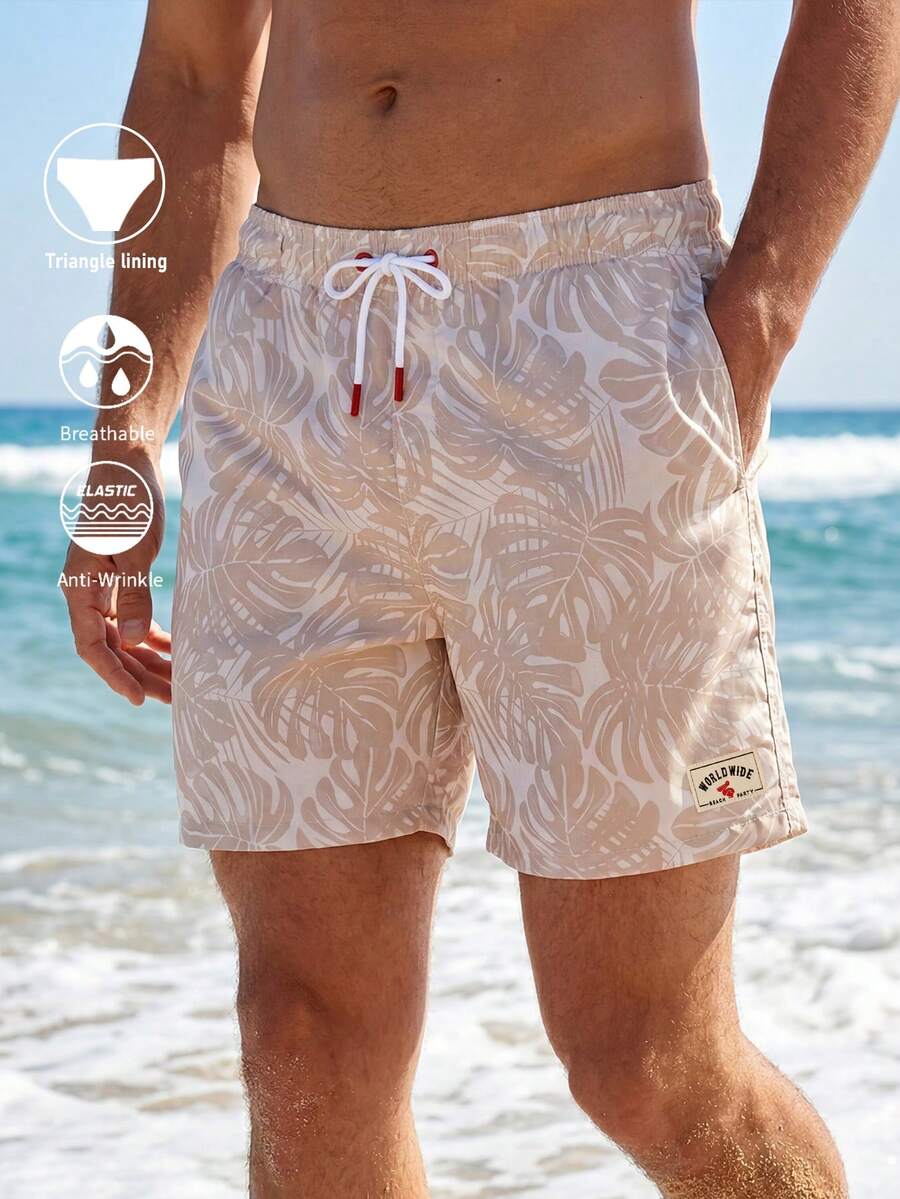 Horizaway Quần short đi biển nam họa tiết cây nhiệt đới, cạp dây rút, phong cách nghỉ dưỡng - Nhiều màu - Xem 1