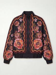 CAJUNI Windbreaker Jacket With Tapestry Flower Print - Black - View 4