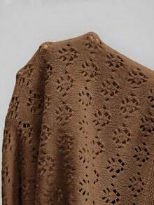 Ontre Elegant Versatile Lapel Hollow Knit Short Sleeve Top - Brown - View 7