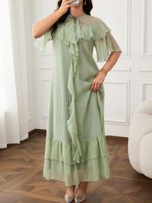 Yasmyna Damen einfarbiges Rüschen-Lässig-Elegantes-Party-Formal-Tanz-Arabisches-Kleid Salbeigrün Winter - Grün - Übersicht 8