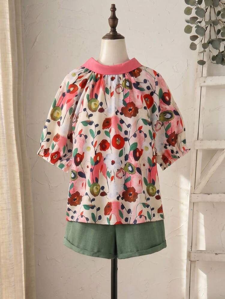 Plus Size Floral Print Shirt And Shorts 2 Pieces Set, Casual Vacation Wear