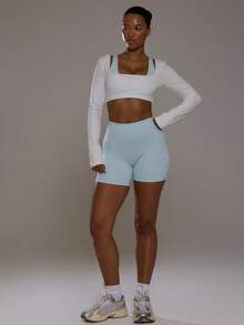 Musera Sport Nahtlose aktive Shorts für Sport, Workout, Gym, Pilates, Fitness und Alltag, Aqua - Babyblau - Übersicht 2