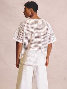 Musero Lightweight Open Knit Relaxed Fit Deep V Neck Shirt Spring Summer Essentials - White - View 5