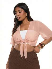 Solavibe Top corto transparente con cordones, talla grande, delgado - Rosa Pálido - Ver 5