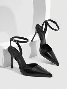 CUCCOO SZL Women's Fashion Pointed Toe Ankle Strap Stiletto High Heel Pumps, Suitable For Commuting, Dating, Party, Wedding And Other Occasions For Christmas - Bamboo leaf green black - View 4