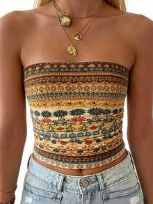 EMERY ROSE Women Floral Print Casual Versatile Daily Wear Tube Top - Multicolor - View 3