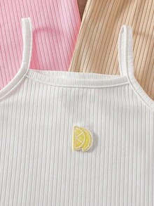 SHEIN 3pcs Baby Girls' Sweet Knit Camisole & Shorts Romper Set, Summer - Multicolor - View 9