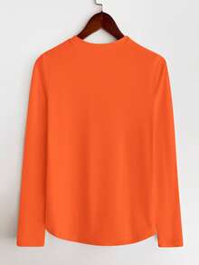 SHEIN LUNE Plain Color Long-Sleeved T-Shirt For Autumn And, Stylish Casual, Perfect For Vacations And Parties Day Time. Red Orange - Multicolor - View 2