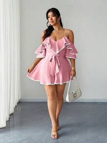 Elenzga Mono de resort sexy sin hombros y sin espalda para tallas grandes - Rosa - Ver 3