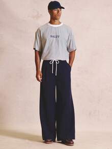 Musero Flared Fit Trouser Zip Fasten Waistband With Belt Loops Shoeslace Belt Back Darted Summer Essentials - Navy Blue - View 2