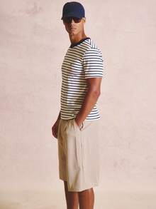 Musero Short Sleve Crew Neck Sripe Shirt "M" Embroidery On Front Spring Summer Essentials 2026 - Blue and White - View 4