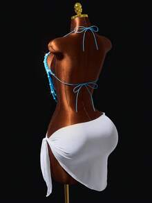 Mistrie Women's Spaghetti Strap Beaded Sequin Embellished Shiny Camisole Top, Suitable For Beach Club Night Vacation Light Blue Summer - Blue - View 4