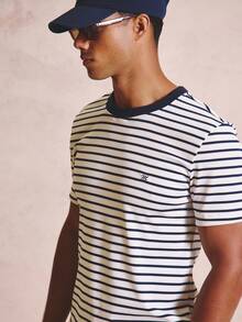 Musero Short Sleve Crew Neck Sripe Shirt "M" Embroidery On Front Spring Summer Essentials 2026 - Blue and White - View 3