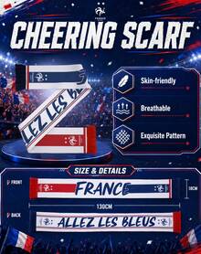 juxingdongli Khăn quàng cổ cổ động viên bóng đá Pháp, khăn len in chữ "Allez Les Bleus" có tua rua, khăn quàng cổ màu xanh trắng đỏ thể hiện tinh thần cổ vũ đội tuyển quốc gia, phụ kiện cổ vũ ngày thi đấu, quà tặng. - Nhiều màu - Xem 2