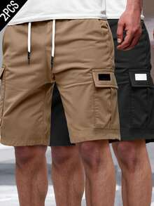 Manfinity Homme Pantalones cortos cargo para hombre de unicolor con cintura elástica, cordón y bolsillos - Multicolor - Ver 4