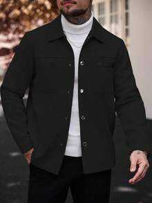 Manfinity Homme Men Solid Color Casual Long Sleeve Overcoat, Suitable For Autumn And Winter - Black - View 7