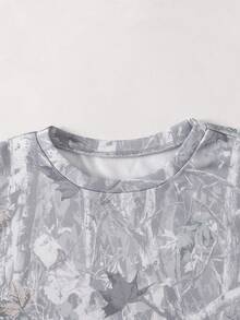 SHEIN 2piezas/Set Camiseta Corta Holgada para Niñas Preadolescentes + Pantalones Cortos Casuales con Cordón en la Cintura y Estampado de Camuflaje, Pantalones Cortos para Niños, Conjunto de Ropa Casual Diaria - Gris - Ver 5