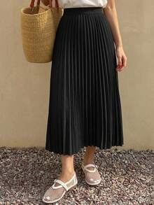 DAZY Elegant Pleated A-Line Women's Skirt, Spring/Summer,Ruffle - Black - View 15